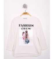 Toontoy Kız Çocuk Fashion Baskılı Tişört (Ekru)