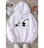 Unisex Panda Baskılı Oversize Sweatshirt (Beyaz)