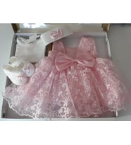 Kız Bebek Hediyelik Mevlüt Takımı Gelinlik Yenidoğan Doğum Bayram Babalar Günü Hediyesi Baby Shower Elbisesi Orjinal Kutusunda Hediye Paketli (Pembe)