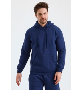 Monox Erkek Kapşonlu 3 İplik Sweatshirt (Açık Lacivert)