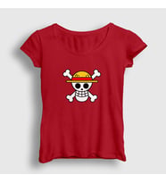 Presmono Kadın Sarı Logo Anime One Piece T-Shirt 135773tt (Kırmızı)