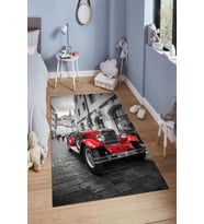 Dijital Baskılı Kaymaz Taban Yıkanabilir Kolay Temizlenir Modern Çocuk Odası Halısı NDÇ-HP-774 (Kırmızı)