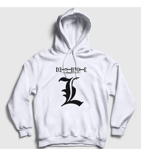 Presmono Unisex Beyaz Logo L V2 Anime Death Note Kapüşonlu Sweatshirt 129880tt (Beyaz)