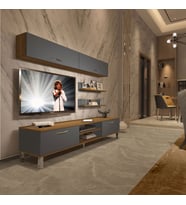Decoraktiv Eko 5 Mdf Dvd Krom Ayaklı Tv Ünitesi Tv Sehpası (Pera - Antrasit)
