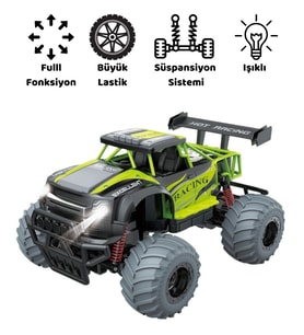 Uzaktan Kumandalı Sarjlı Süspansiyon Sistemli Büyük Arazi Aracı Full Fonksiyon Off Road Araba 26 cm (Yeşil)