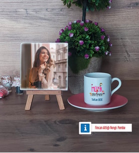 Müzik Öğretmeni Fotoğraflı Dekoratif Taş, Ahşap Altlıklı Türk Kahvesi Fincanı Hediye (Model 6)