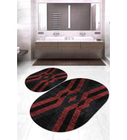 Dijital Baskılı Kaymaz Taban Yıkanabilir Oval 2'li Klozet Takımı Banyo Paspası NOKZ-SD-282 (Kırmızı)