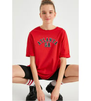 Unisex Atlanta Baskılı T-shirt (Kırmızı)