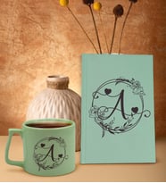 BK Gift Kişiye Özel Sevgili İsimli Yeşil Sert Kapaklı Defter ve Middle Kupa Seti, Arkadaşa Hediye, Yeni İş Hediyesi, Doğum Günü Hediyesi (Model 7)