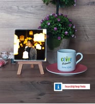 Çevre Mühendisi Fotoğraflı Dekoratif Taş, Ahşap Altlıklı Türk Kahvesi Fincanı Hediye (Model 6)