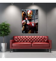 Metal Çerçeveli Cam Tablo Film Karakteri Yakın Çekim Iron Man (Gümüş)