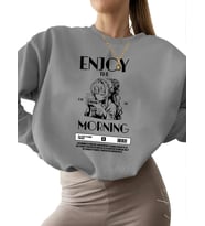 Bej unisex Sweatshirt bisiklet yaka Sweatshirt erkek kadın Sabahın tadını çıkarın Baskılı 3 iplik (Gri)