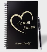 Canım Annem Tasarımlı Renkli Ahşap Defter Kalem Seti (Siyah)
