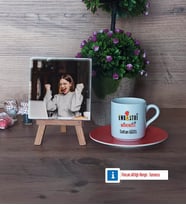 Endüstri Mühendisi Fotoğraflı Dekoratif Taş, Ahşap Altlıklı Türk Kahvesi Fincanı Hediye (Model 8)