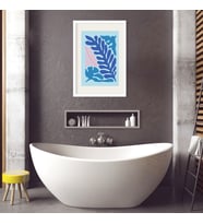 Tekli Ahşap Lamine Çerçeveli Mdf Banyo Tablosu Mavi Yosunlar (Beyaz)