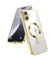 Apple iPhone 16 Plus Kılıf Kamera Lens Korumalı Renkli Magsafe Şarj Uyumlu Şeffaf Silikon (Gold)