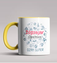 Kişiye Özel Bilgisayar Öğretmeni Tasarımlı Siyah Renk Kupa 2 (Sarı)