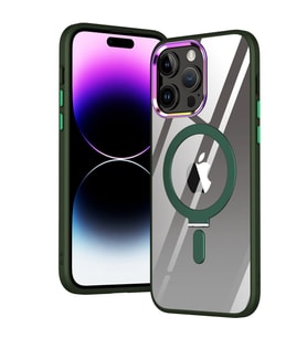 Apple iPhone 13 PRO MAX Kılıf Standlı Magsafe Manyetik Kablosuz Şarj Uyumlu Renkli Şeffaf Kapak (Yeşil)