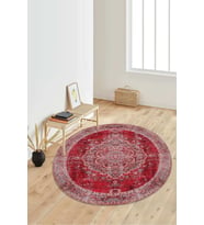 Dijital Baskılı Kaymaz Taban Yıkanabilir Yuvarlak Salon Halısı Koridor Halısı Paspas NDY-HY-1188 (Kırmızı)