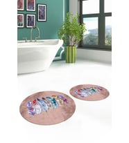 EVDEYA Dijital Yıkanabilir Renkli Etnik Yaprak Desen İkili Banyo Yuvarlak Klozet Takımı, YKLOZET-25-GRİ, (Kahverengi)