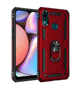 Samsung Galaxy A10S Uyumlu Kılıf Standlı Manyetik Yüzüklü Military Magnetic Ring Polycarbonate and TPU Case (Kırmızı)
