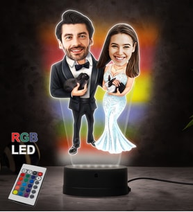 Kişiye Özel Fotoğraflı En Müthiş Çift Tasarımlı Karikatür 3D Led Lamba (RGB)