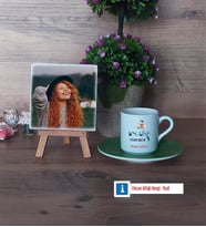İngilizce Öğretmeni Fotoğraflı Dekoratif Taş, Ahşap Altlıklı Türk Kahvesi Fincanı Hediye Öğretmen Günü Hediyesi (Model 9)