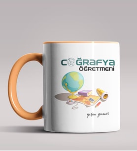 Kişiye Özel Coğrafya Öğretmeni Tasarımlı Siyah Renk Kupa Bardak 4 (Turuncu)