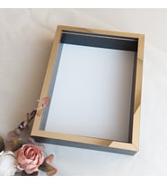30x40 Cm Fotoğraf Bölümsüz Yarı Gümüş İsimsiz Ledsiz Gül Saklama Kutusu (Siyah-Gold)