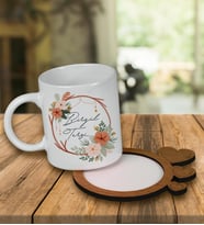 Kişiye Özel Tasarım Kupa Bardak Ve Kalp Desenli Ahşap Bardak Altlığı 99756 (Pembe)