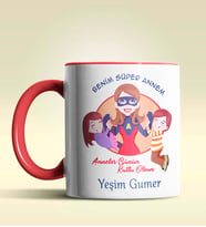 Kişiye Özel Benim Süper Annem 2 Temalı Pembe Kupa Bardak (Kırmızı)