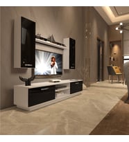 Decoraktiv Eko 5DB Mdf Dvd Tv Ünitesi Tv Sehpası - Parlak Beyaz (Siyah - Beyaz)