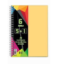5+1 Ayraçlı Defter 6 Konulu 150 Yaprak 1 Adet 5 Kareli 1 Çizgili Spralli Plastik Kapak Seperatörlü (Krem)