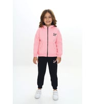 Toontoy Kız Çocuk Kapüşonlu Fermuarlı Baskılı Eşofman Takım (Pembe)