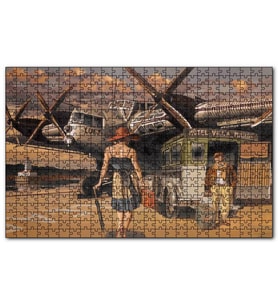 Cakapuzzle Eski Uçak Deniz Feneri ve Genç Kadın Yolcu Puzzle Yapboz MDF (Ahşap) (1000 Parça)