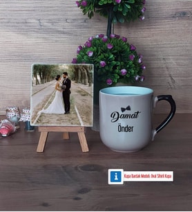 Damat Fotoğraflı Dekoratif Taş, Kupa Bardak Beyaz Hediye (Model 10)