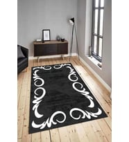 Dijital Baskılı Yıkanabilir Kaymaz Modern Renkli Salon Halısı Mutfak Halısı Yolluk ND-HY-1016 (Beyaz-Siyah)