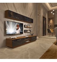 Decoraktiv Eko 5B Mdf Dvd Tv Ünitesi Tv Sehpası - Parlak Beyaz (Ceviz - Siyah Mermer)