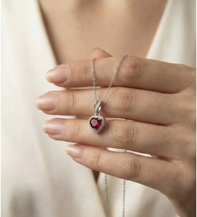 Sevgililer Günü Kutusu, Usho Jewelry, 925 Ayar Gümüş Pırlanta Modeli Kalp Kolye, Kadın Kolye (Pembe)