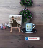 Orman Mühendisi Fotoğraflı Dekoratif Taş, Ahşap Altlıklı Türk Kahvesi Fincanı Hediye (Model 7)