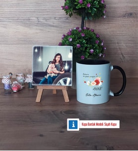 Anneye Hediye Fotoğraflı Dekoratif Taş, Kupa Bardak Beyaz Hediye (Model 11)