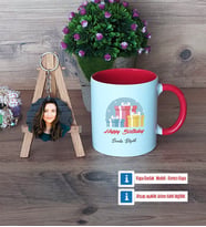Doğum Günü Hediyesi Kupa Bardak Beyaz ve Fotoğraflı Ahşap Anahtarlık Hediye (Model 2)