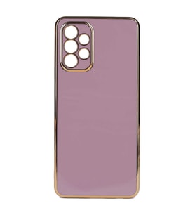 Samsung Galaxy A32 4G Kılıf Kenarları Gold Kamera Korumalı Renkli Pastel Silikon Açık Yeşil BARK (Mor)