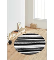 Dijital Baskılı Kaymaz Taban Yıkanabilir Yuvarlak Salon Halısı Koridor Halısı Paspas NDY-HT-1003 (Siyah)
