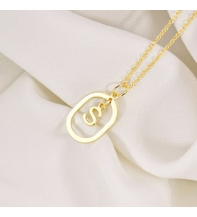 Kişiye Özel 925 Ayar Gümüş Oval Halka İçinde Sallantılı Harf Kolye (Gold)
