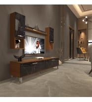 Decoraktiv Eko 5da Mdf Std Krom Ayaklı Tv Ünitesi Tv Sehpası (Ceviz - Siyah Mermer)