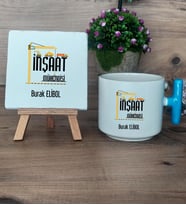 İnşaat Mühendisi Hediye Seti Kupa Bardak T Kulplu ve Dekoratif Taş Mühendisler Günü Hediyesi  (Model 3)