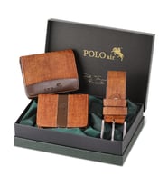 Polo Air Erkek Set Kombin Kemer Cüzdan Kartlık Şık Hediyelik Orijinal Kutusunda Set M-10 (Taba)