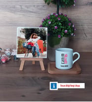 Ablaya Hediye Fotoğraflı Dekoratif Taş, Ahşap Altlıklı Türk Kahvesi Fincanı Hediye (Model 1)