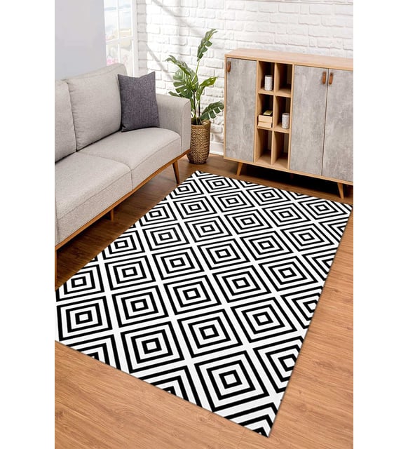 Dijital Kaymaz Taban Yıkanabilir Renkli Salon Halısı Mutfak Halısı Yolluk ND-SD-157 (Beyaz)